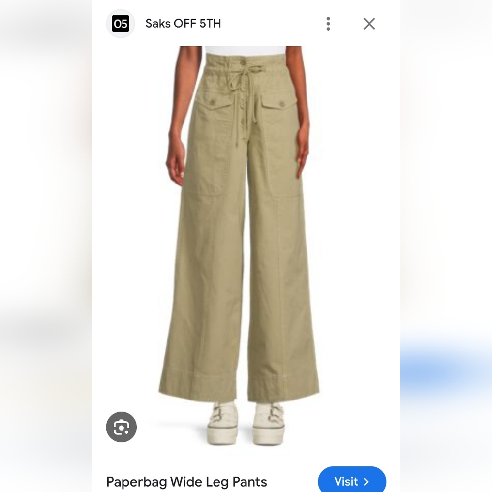 Saks Fifth Avenue Paperbag Wide Leg Pants in Olive